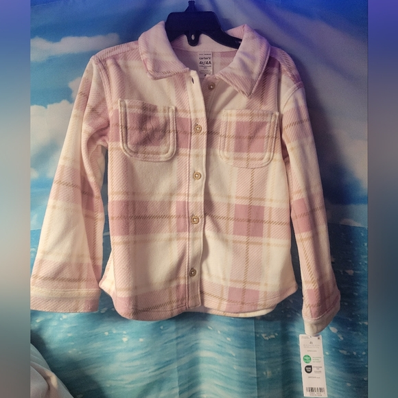 Carters NWT Pink and White Plaid Button-Up Jacket/SHACKET Size‎ 4T - Picture 1 of 5